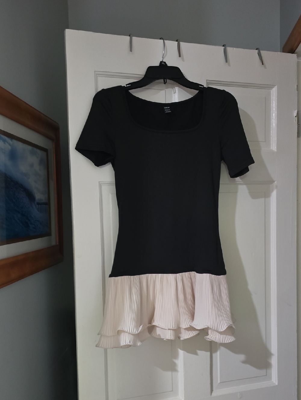 BUNDLE 3/$16. SHEIN Black Top with Cream Pleated Ruffle Hem